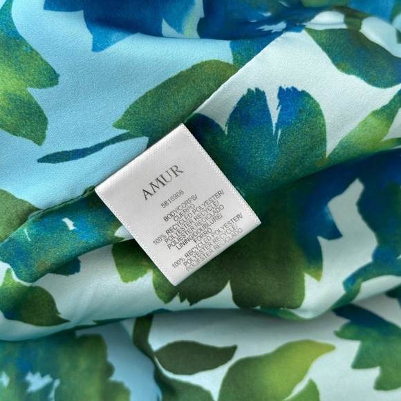 AMUR Edie High Low Tie Neck Gown in Cerulean Blue Lotus Block Print  - SIZE 2 - Picture 10 of 15